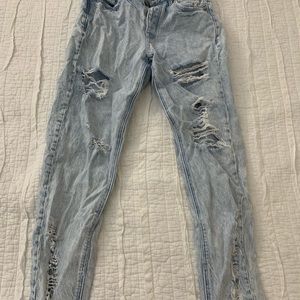 Distressed light wash jeans
